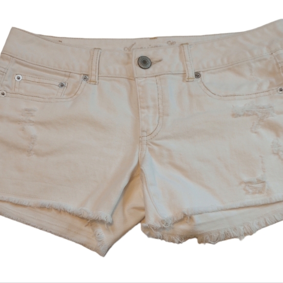 American Eagle Women's Denim Cut Off Shorts Distressed 5 Pocket Stretch White 6 - Picture 2 of 13